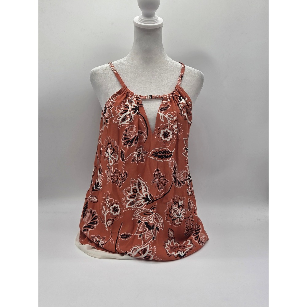 Fifteen Twenty Size S Rust Floral Halter Tank Top 100% Viscose 101-911